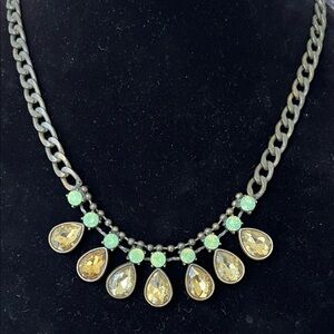 Vintage Plunder Curb Link Chain 20” Crystal Teardrop Statement Necklace